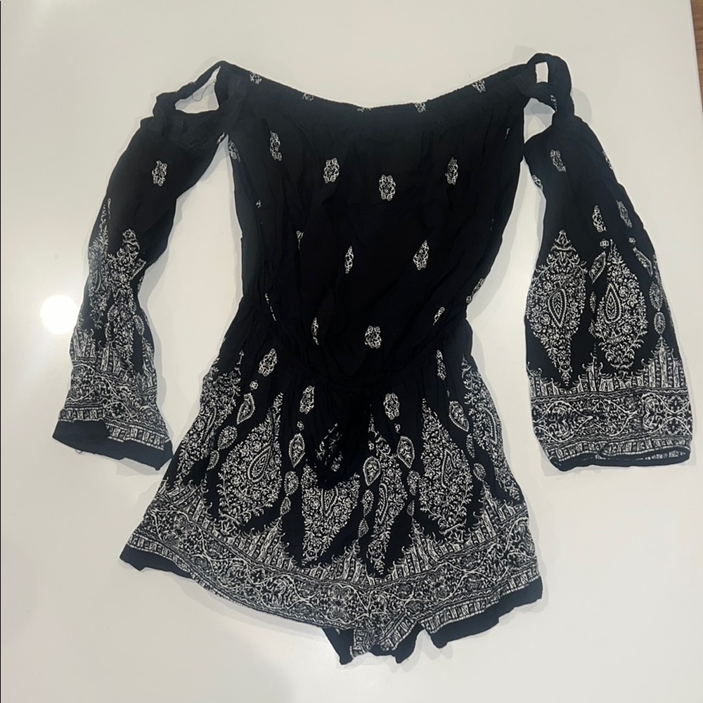 Black and White Off-Shoulder Romper
